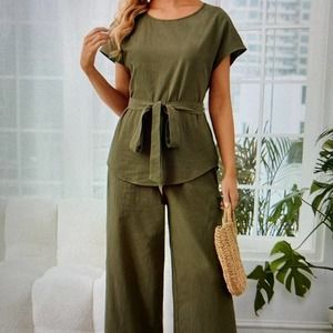 Belted Top and Pants Outfit